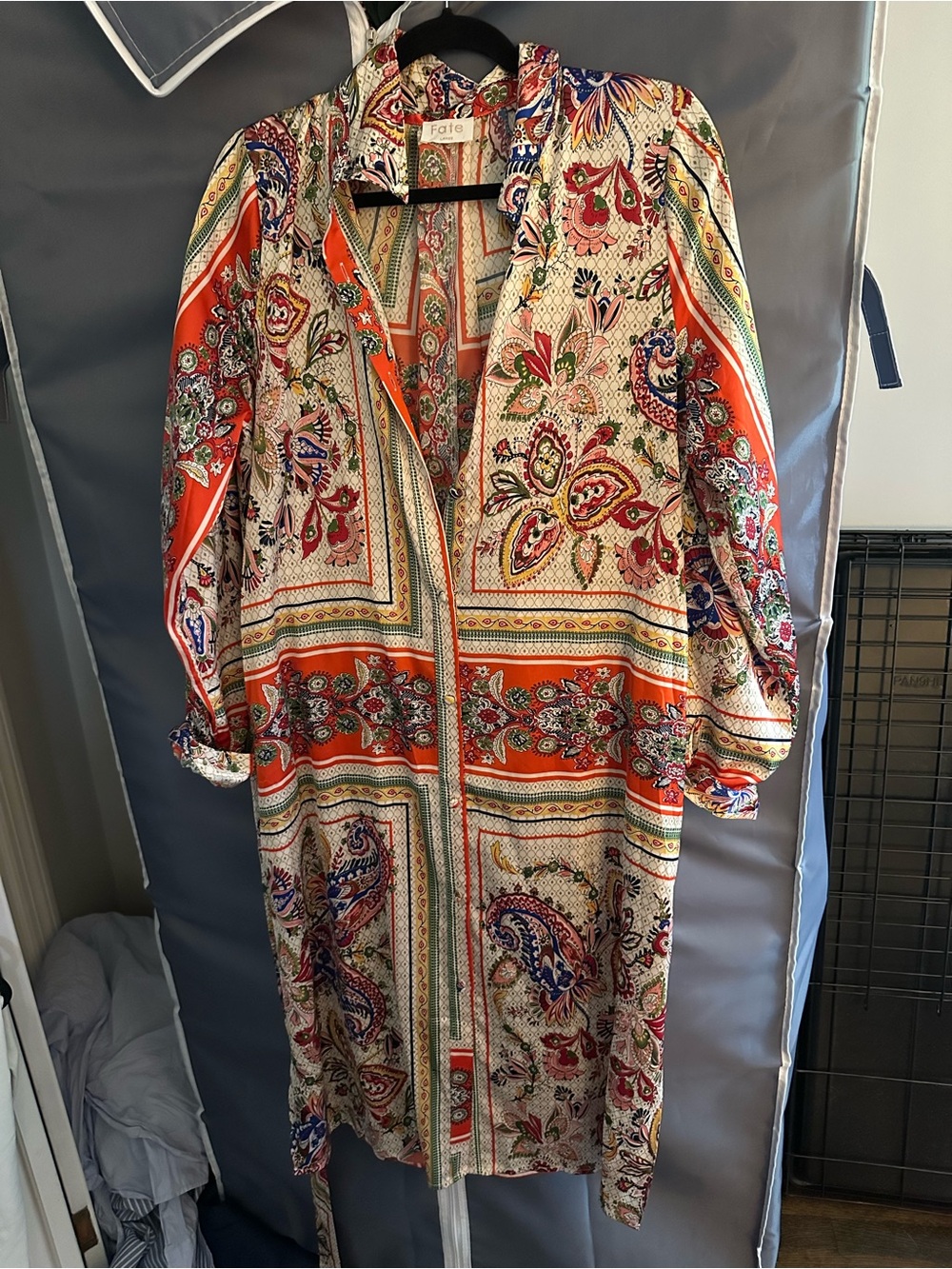 Fate Multicolor Floral Paisley Kimono Duster with Cream & Orange Accents